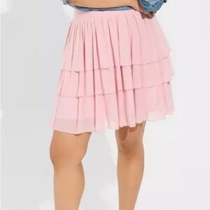 Pink Tiered Chiffon Mini Skirt 1X